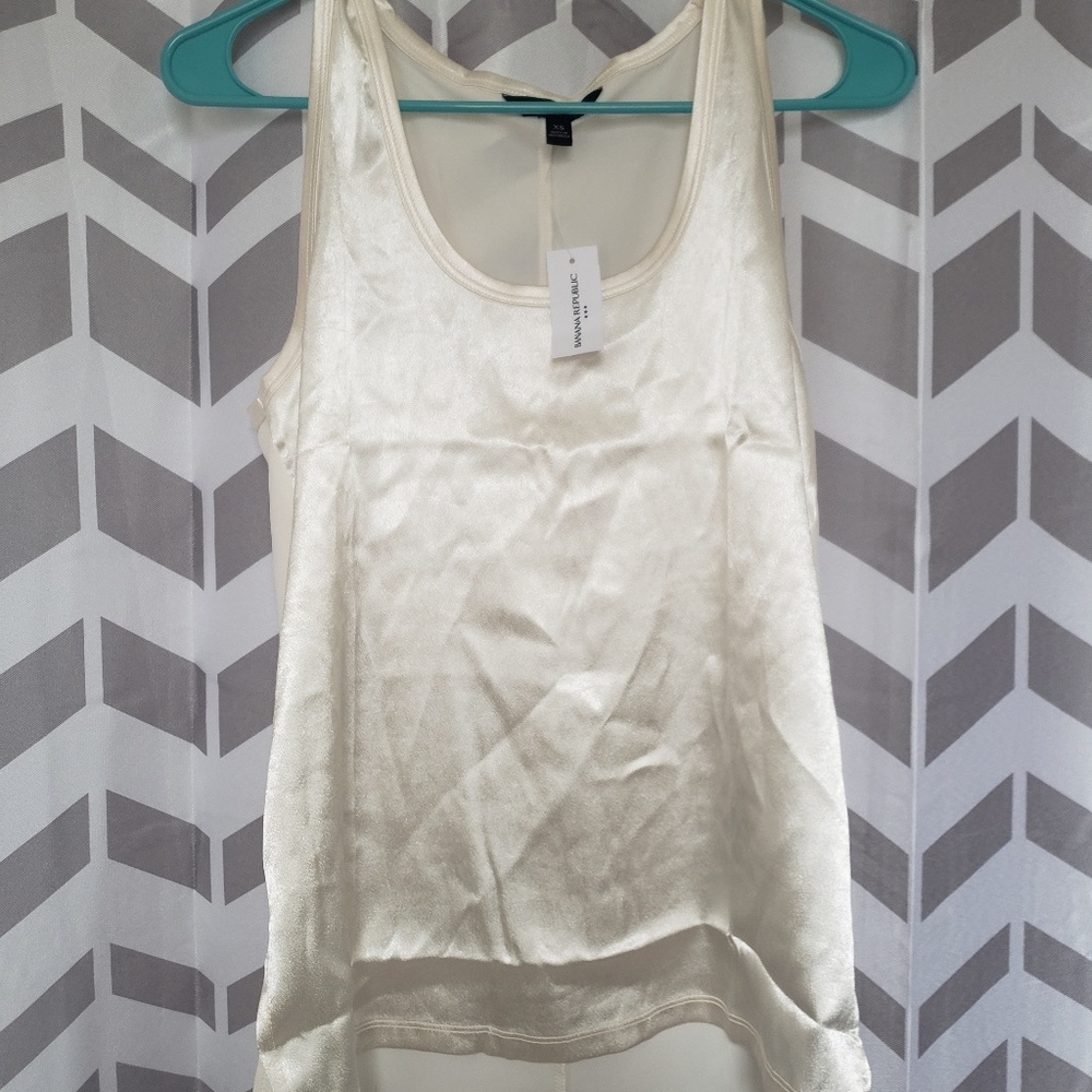 Banana Republic White Shiny Sleeveless Blouse